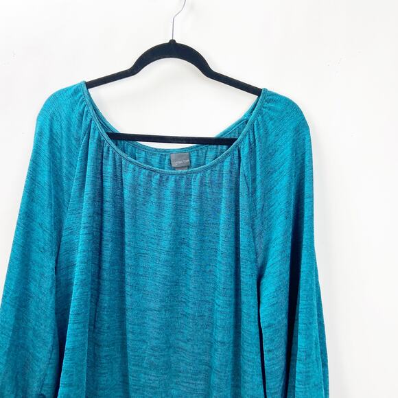 Covington 2X Plus Womens Blue Marled Popover Blouse Top - Picture 2 of 6